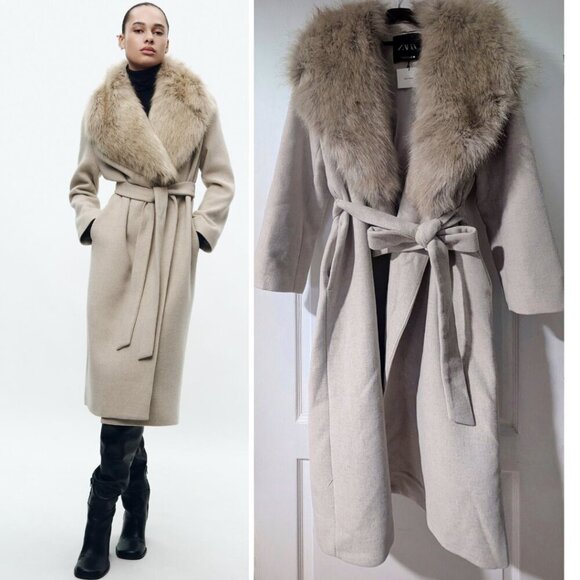 Zara | ZW Collection Faux Fur Collar Coat - Picture 1 of 15